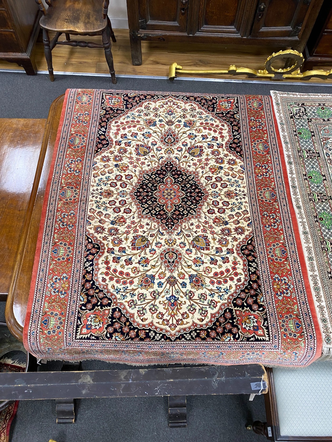Two North West Persian part silk rugs, larger 150 x 103cm